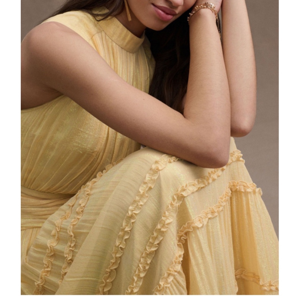 BHLDN Juniper Metallic Tiered Gown Light Yellow | Sz 6 - Picture 4 of 4